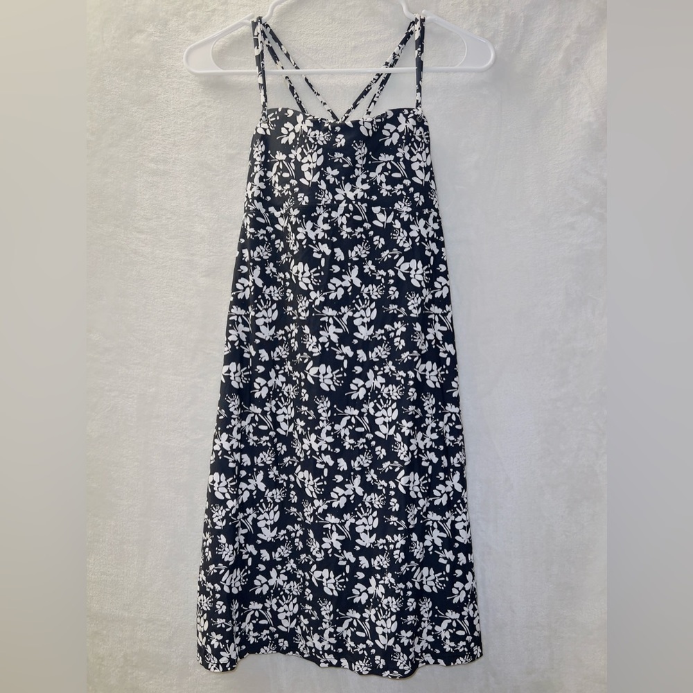 Krimson Klover Black Floral Print Criss Cross Strap Athletic Dress Swim Cover Up